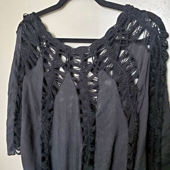 Umgee Peasant Top Womens Size S/M Black Crochet Cut Out Peasant Goth Darkwear - Picture 8 of 10